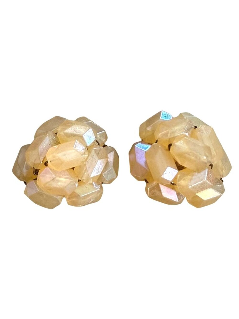 Vintage W. Germany Clip‑On Earrings Crystal Lucite Bead Cluster Gold Tone 1950s